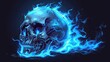 © Tina - Detailed and vibrant cartoonish skull with blue flames, isolated on a dark background