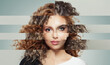 © artmim - Female face collage combination. Attractive faces of young woman with wavy hairstyle and make-up. Plastic surgery and retouch concept. Two beautiful women, collage of different faces.