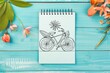 floral hand doodled notepad with bicycle