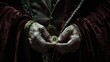 © Picza Booth - Mysterious figure cradling a Bitcoin in aged hands, shrouded in a rich velvet cloak, Concept of historical wealth meeting modern cryptocurrency