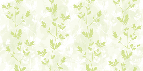 Canvas Print - Spring branches seamless vector pattern. Small leaves prune, delicate green watercolor floral ornament