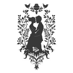 Silhouette elements of the bride and groom for wedding invitations are black only