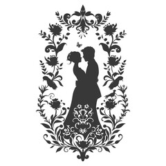 Silhouette elements of the bride and groom for wedding invitations are black only