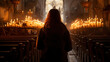 person in church or cathedral with candles