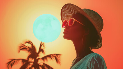 Wall Mural - young woman with a hat and sunglasses