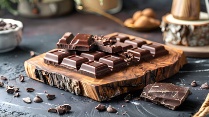 Wall Mural - Milk chocolate on a wooden board