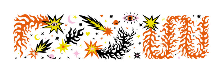 Wall Mural - boho celestial magic art star comet flame fire. contemporary illustration in naive bohemian style. m