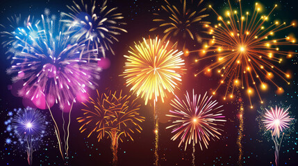 Wall Mural - colorful fireworks display illuminating the night sky with festive lights