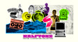 Set of objects including people and technology halftone grunge asset collection. Vector pop art.