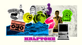 Fototapeta Panele - Set of objects including people and technology halftone grunge asset collection. Vector pop art.