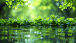 Young green leaves peacefully near water, creating a serene and tranquil scene, peacefulness and harmony with nature