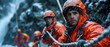 Mountain Rescue Team Braced for Action Amidst Snow. Concept Mountain Rescue Team, Snowstorm Preparedness, Emergency Response Training