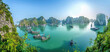 The most beautiful natural scenery in Vietnam is Ha Long Bay with its green mountains and blue waters