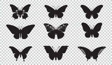 Fototapeta Motyle - Butterflies icon symbol set, vector illustrations on transparent background