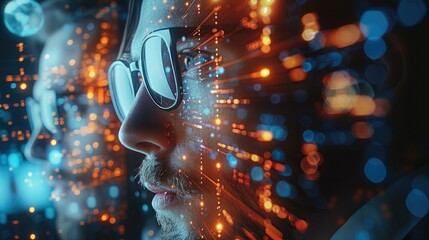 Poster - Information technology with holographic with man. Generative AI.