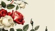 Vintage styled red and white roses - Stunning image of red and white roses with leaves on a vintage-style backdrop, evoking nostalgic romanticism