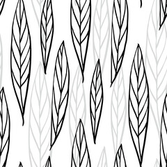 Wall Mural - Leaves seamless vector pattern, hand drawn illustration