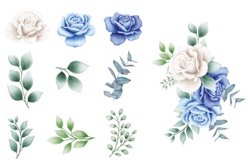 Poster - navy blue watercolor roses flowers