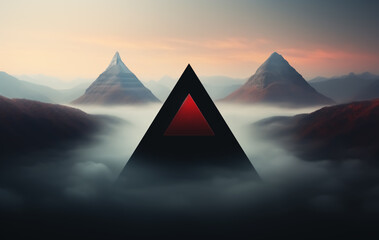 Wall Mural - Unreal fantastic fantasy landscape with a triangle in the water. AI generated