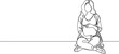 continuous single line drawing of pregnant woman sitting cross-legged holding her tummy, line art vector illustration