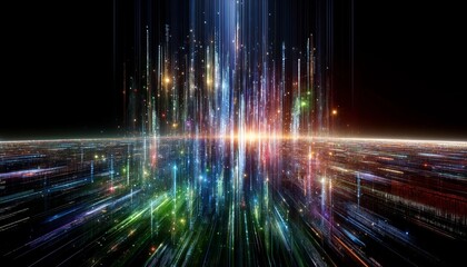 Visualizing a cyberspace odyssey with abstract patterns of code and elements of software development.