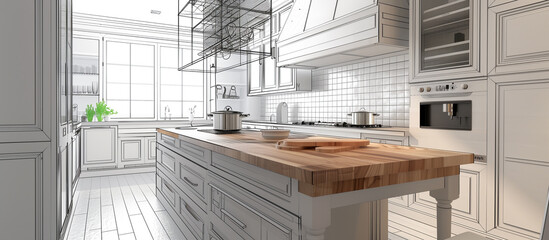 Wall Mural - installation of custom new features in modern home kitchen improvement concept