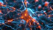 A close up of a neuron with glowing lights, AI
