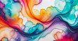 Abstract painting with flowing colors creating a wave-like pattern on a white background.