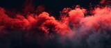 Fototapeta Natura - Panoramic view of an explosive red smoke formation stretching across a black void, perfect for wide format use.