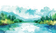watercolor illustration lake in the mountains