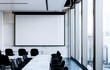 A whiteboard in the conference room is a modern office interior design element in a business center.