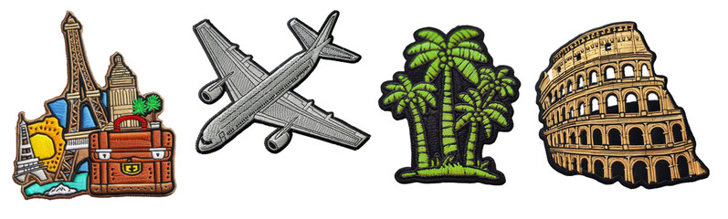 travel embroidered patch badge set on transparent background