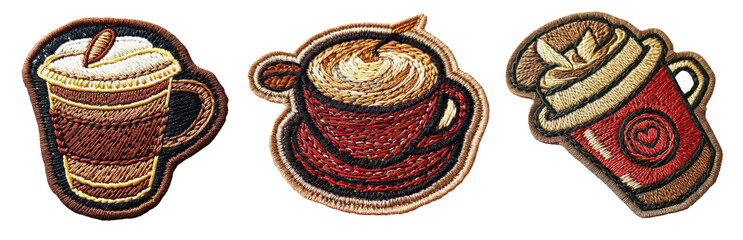 coffee time embroidered patch badge set on transparent background