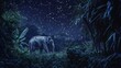 Under the serene glow of starlight, an elephant moves through the forest, its presence as soft as a whisper among the dreaming leaves no dust