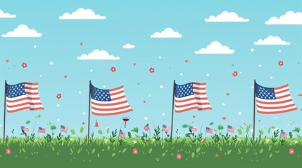 Happy Memorial Day Background With Green Grass