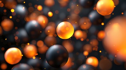 Wall Mural - Abstract background with orange and black spheres, 3d rendering illustration of abstract floating balls on dark background