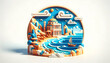 Grecian Getaway: 3D Flat Icon of Mythic Summer Adventure in Greece Islands and Azure Waters at Famous Location - Protograph Theme on Isolated White Background