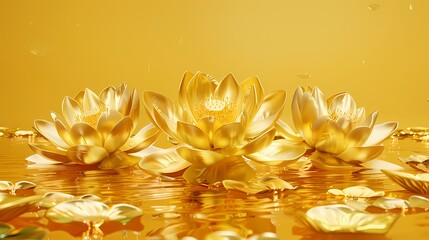 Wall Mural - Digital technology gold lotus in water abstract graphic poster web page PPT background