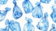 A seamless pattern of plastic bags made from blue marble, hand drawn illustration, white background, fine details, creative commons attribution, mori keshelf style, watercolor