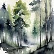 Abstract watercolor forest painting