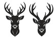 Deer logo vector illustration, silhouette of a deer head with horns Wild animal symbols Isolated on a white background