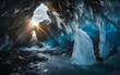 Icelandic ice cave adventure, brilliant blue ice, otherworldly, cold, stark beauty