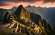 Panoramic view of Machu Picchu at sunrise, ancient ruins, mystical, awe-inspiring heritage site