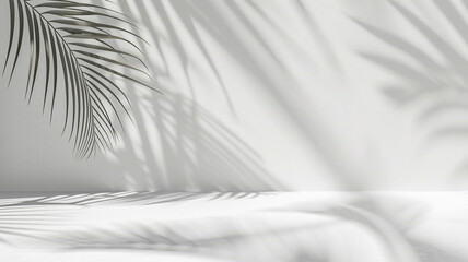 Canvas Print - Abstract background with shadow of palm leaf on white wall. - empty space for product presentation.