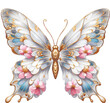 Luxury white pink gold butterfly drawing clipart, golden butterfly luxury pearl style, flower, floral