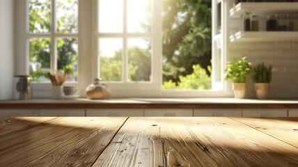 Canvas Print - Empty wooden desk in the kitchen.