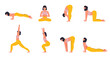 Yoga asanas set, different pose woman collection