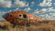 Rusted Out Airplane in Field