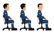 Set of industrial worker on swivel chair on white background