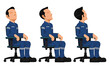 Set of industrial worker on swivel chair on white background